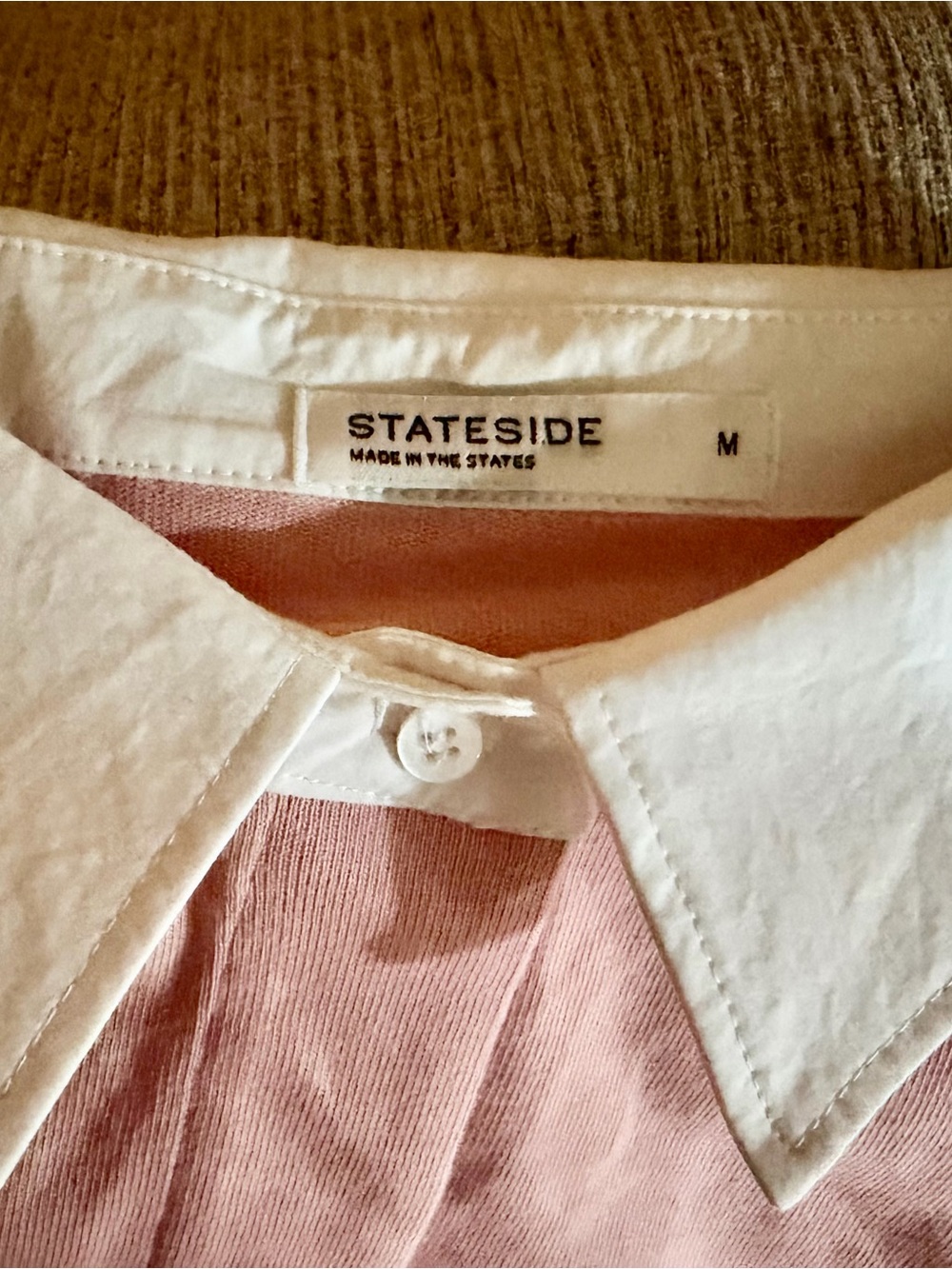 Stateside Dusty Pink Cropped Top with Contrast Collar Accent 100% Cotton - Picture 14 of 15